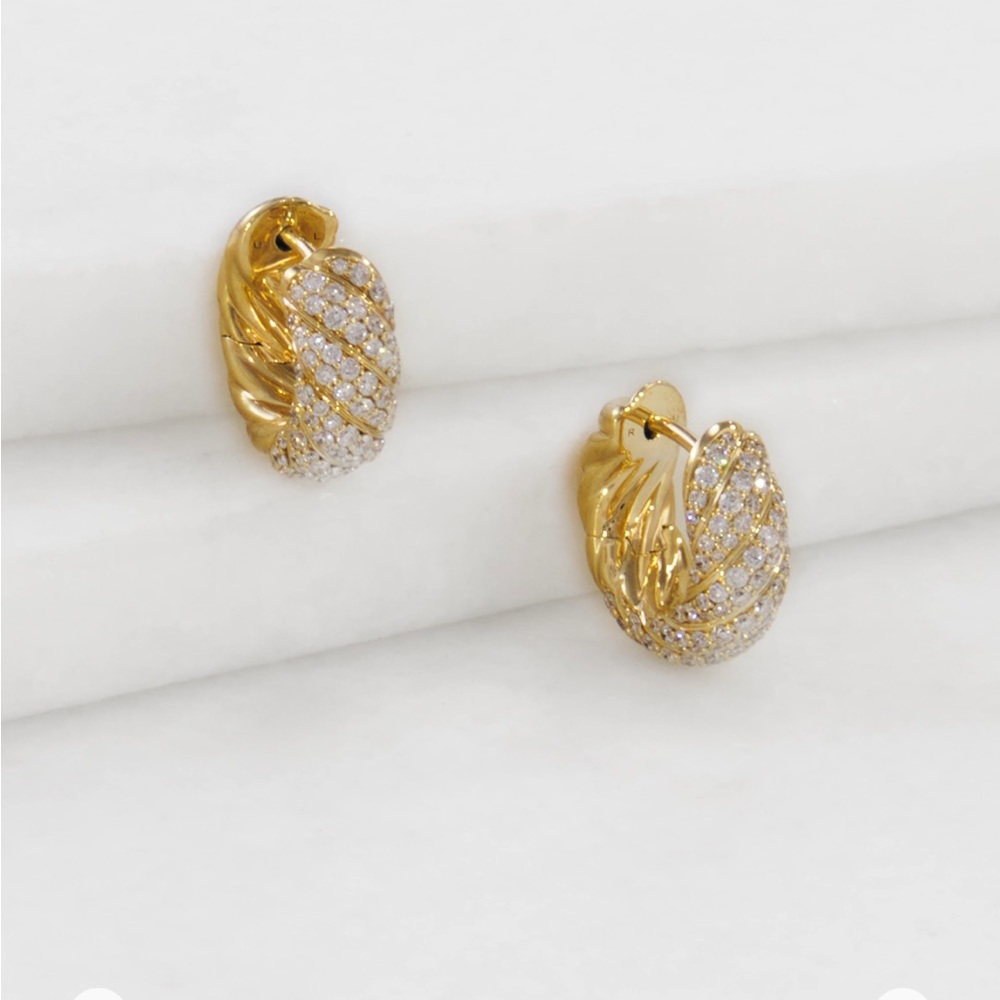 David Yurman Gold and Diamond Cable Hoop Earrings